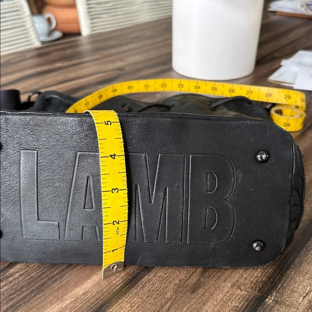 L.A.M.B. Black Leather Bucket Backpack - Picture 12 of 14